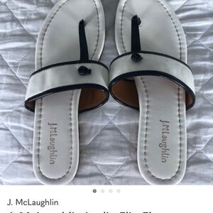 J. McLaughlin White Leather Thong Sandals with Black Trim